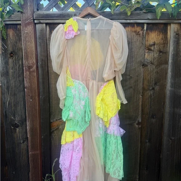 Comme Des Garçons Pink Ruffled lace Tulle sheer Dress - Size small - Picture 2 of 13